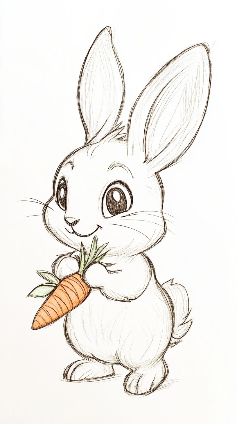 Desenho de Coelho: Coelho fofo segurando cenoura para desenhar
