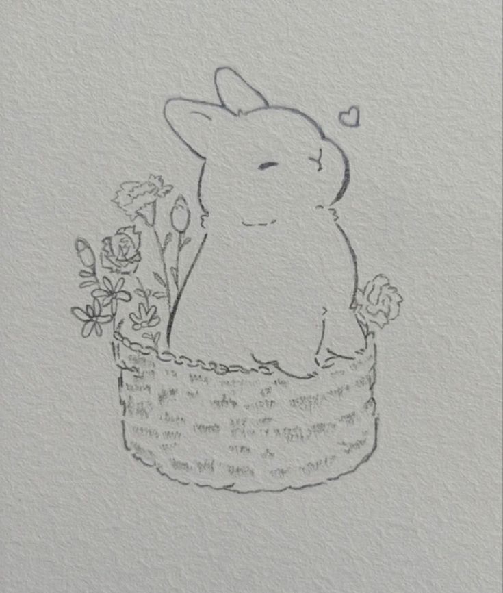 Desenho de Coelho: Fofa coelhinha em cesto com flores
