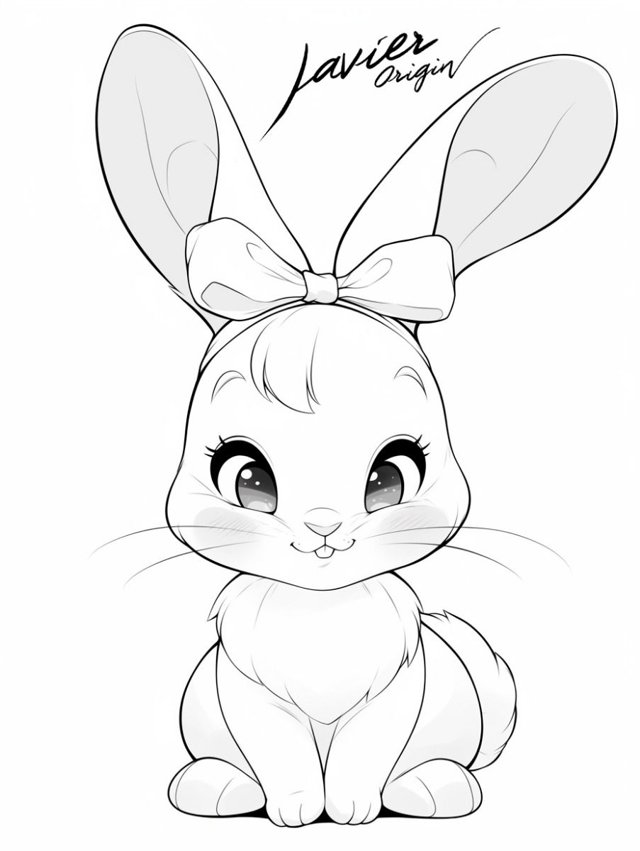 Desenho de Coelho: Coelho fofo com laço para desenhar