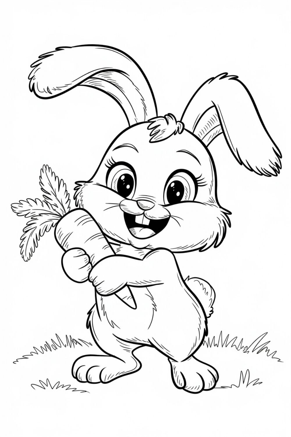 Desenho de Coelho: Coelho fofo segurando cenoura para desenhar