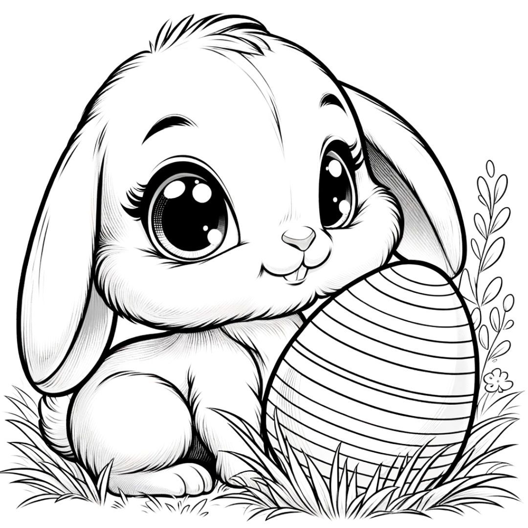 Desenho de Coelho: Coelho fofo com ovo de Páscoa para desenhar