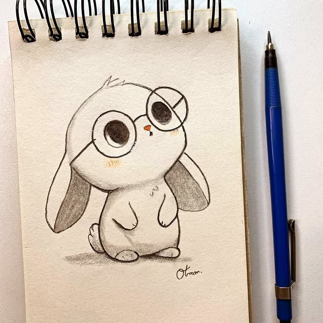 Desenho de Coelho: Fofa coelhinha com óculos a lápis
