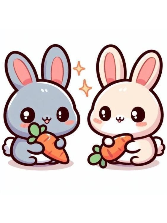 Desenho de Coelho: Coelhos fofos segurando cenouras para desenhar