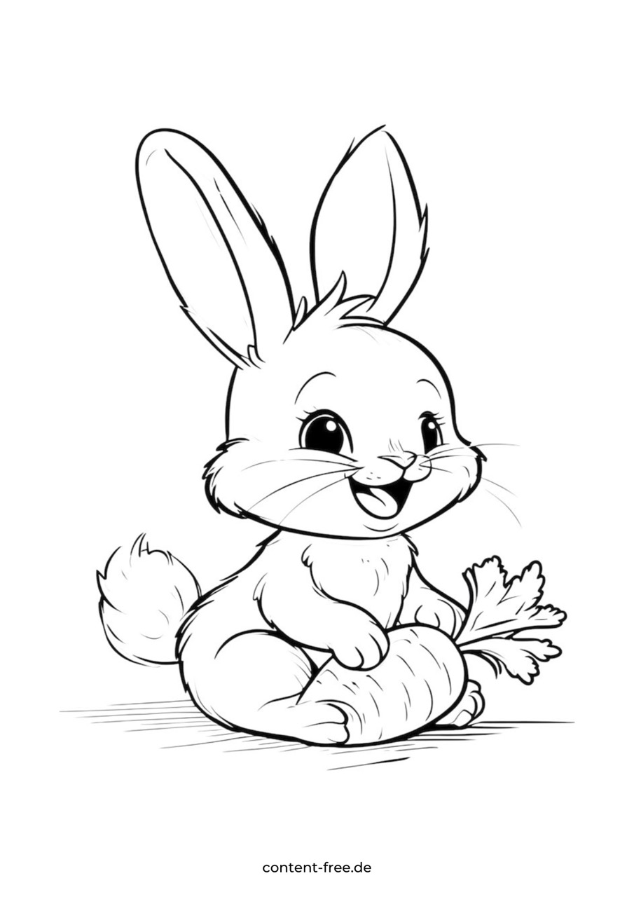 Desenho de Coelho: Coelho fofo com cenoura para desenhar