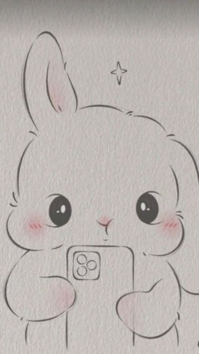 Desenho de Coelho: Coelhinho fofo segurando celular para desenhar