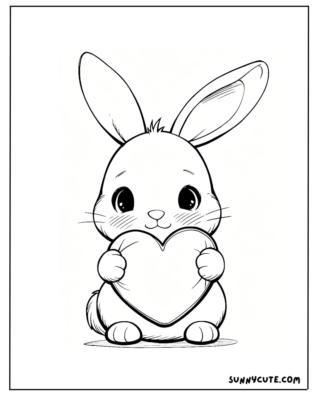 Desenho de Coelho: Coelho fofo segurando um coração para desenhar