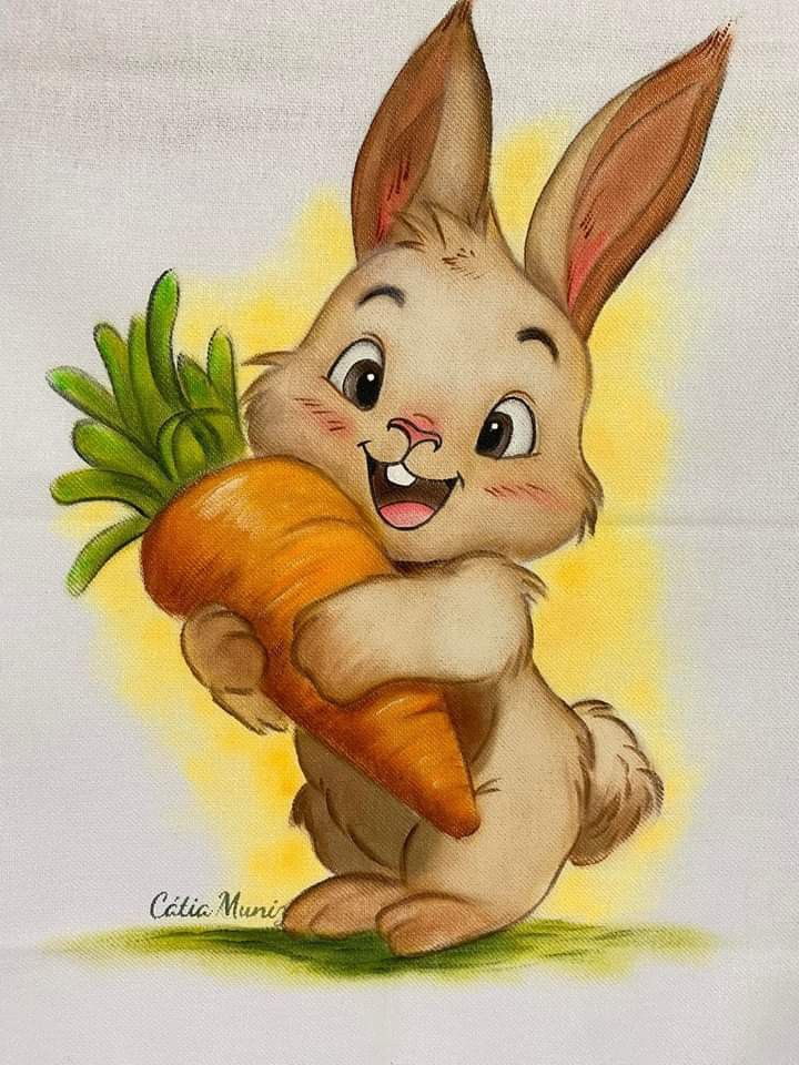 Desenho de Coelho: Fofo segurando cenoura para desenhar