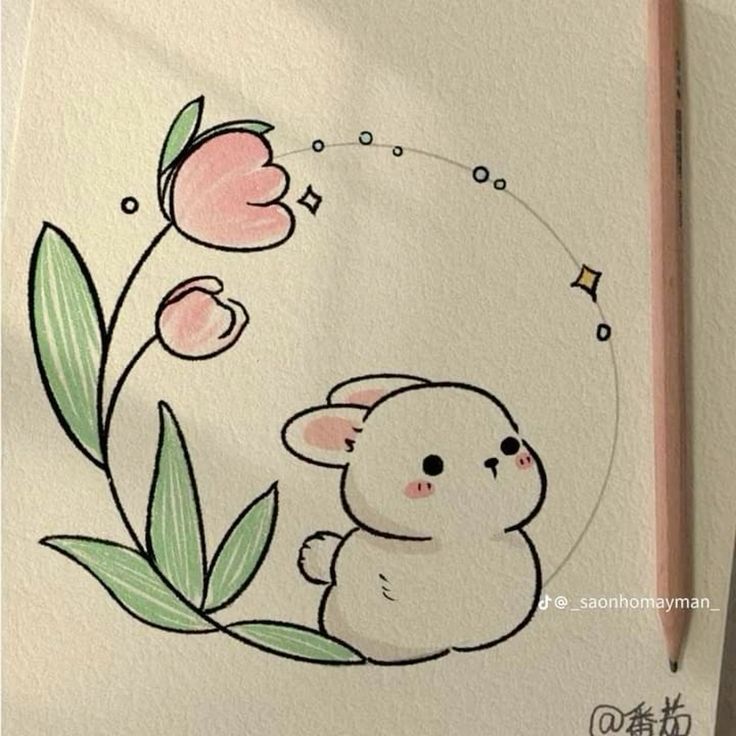 Desenho de Coelho: Coelho fofo com flores para desenhar