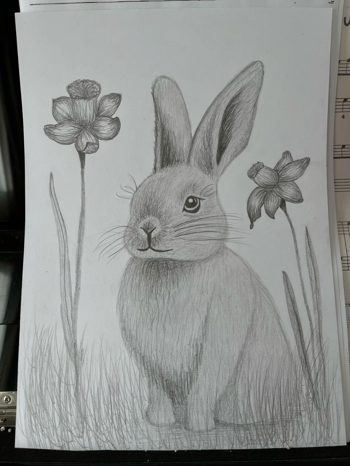 Desenho de Coelho: coelho fofo entre flores para desenhar