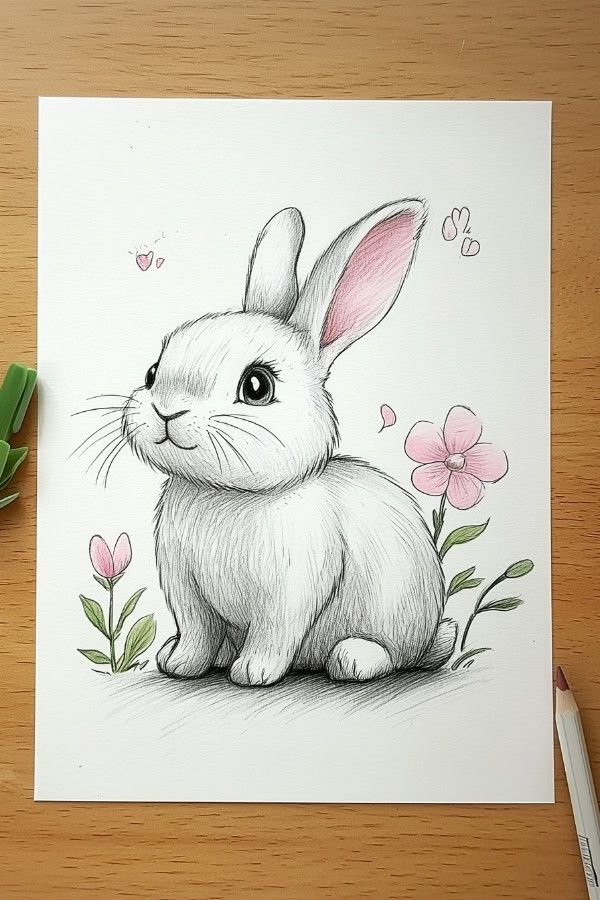 Desenho de Coelho: Fofa ilustração de coelho a lápis