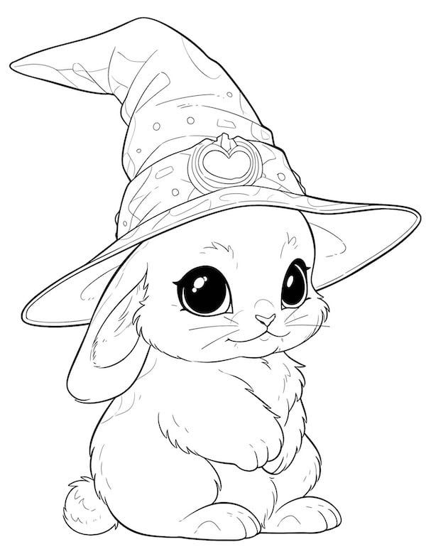 Desenho de Coelho: Coelho fofo usando um chapéu de mago