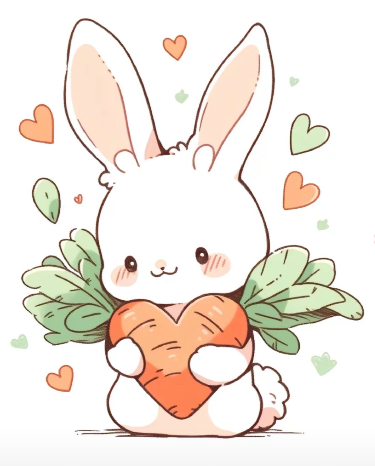 Desenho de Coelho: Coelhinho fofo segurando cenoura