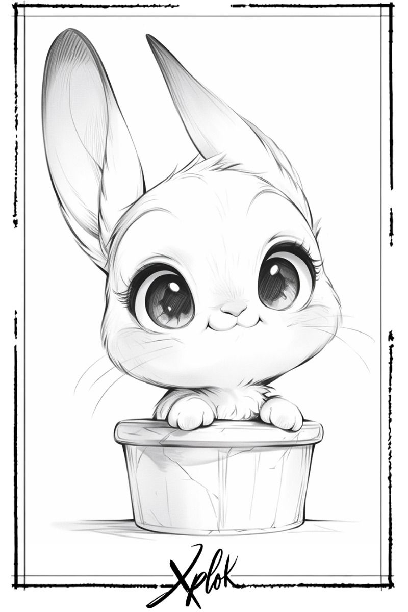 Desenho de Coelho: Coelho fofo em pote para desenhar