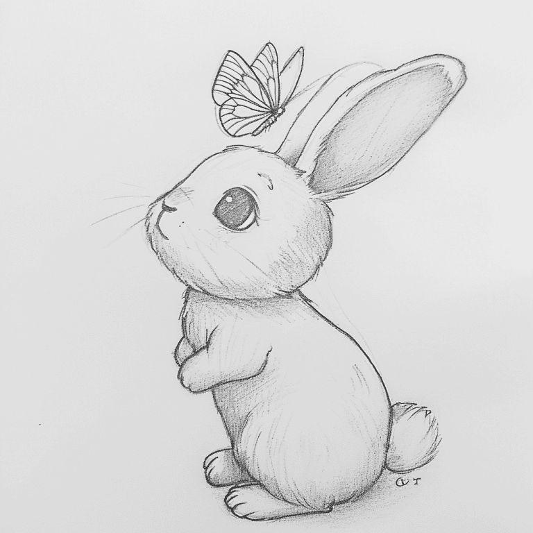 Desenho de Coelho: Coelho fofinho com borboleta para desenhar
