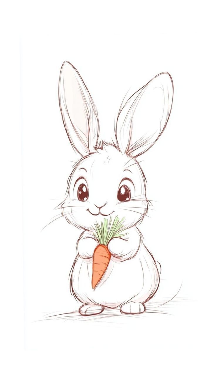 Desenho de Coelho: Coelho fofo segurando uma cenoura