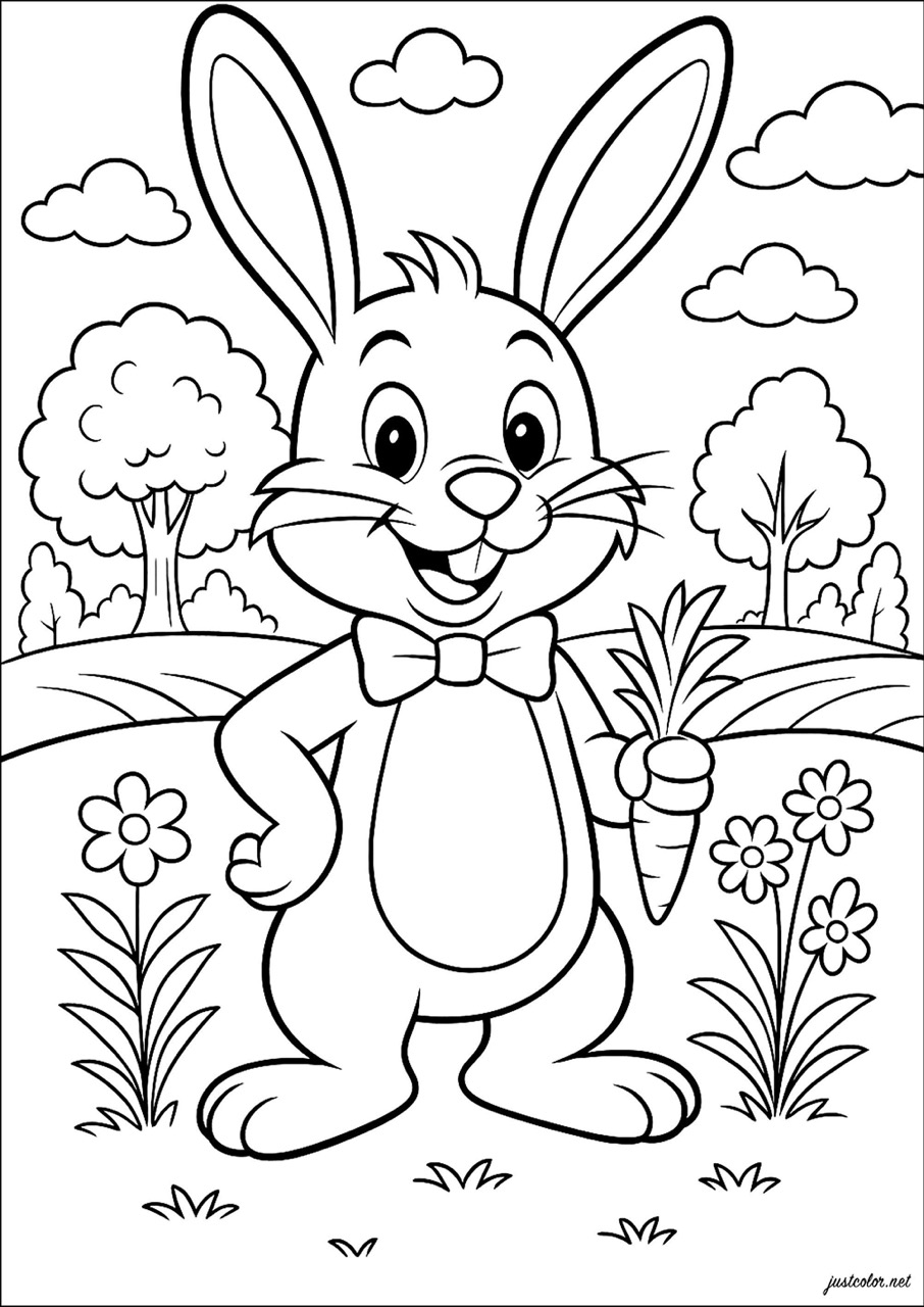 Desenho de Coelho: Coelho fofo segurando cenoura para desenhar