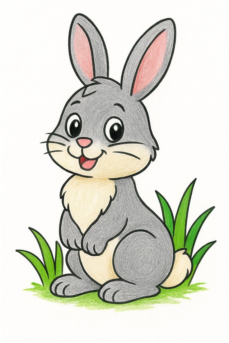 Desenho de Coelho: Coelho fofo sentado entre gramas