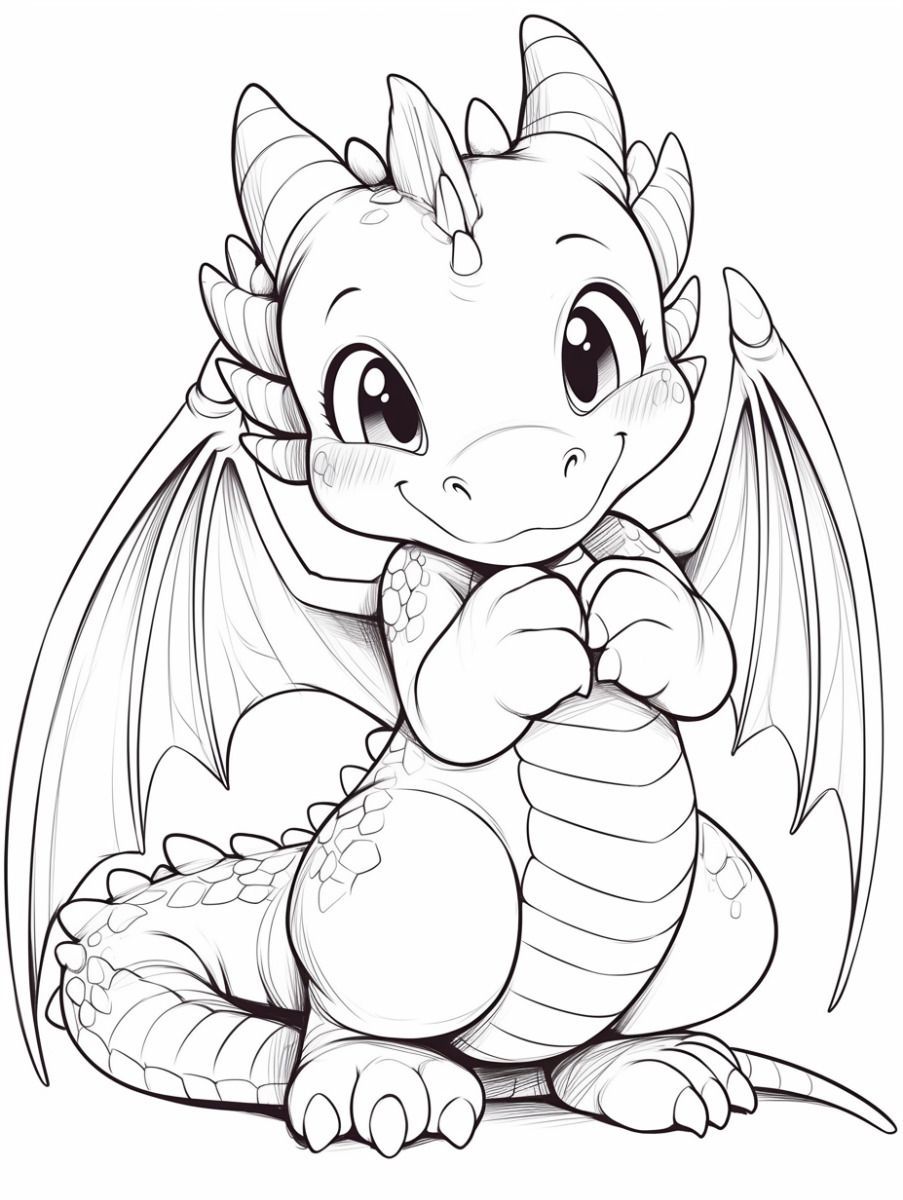 Desenho de Dragão: Dragão fofo e simples a lápis para desenhar