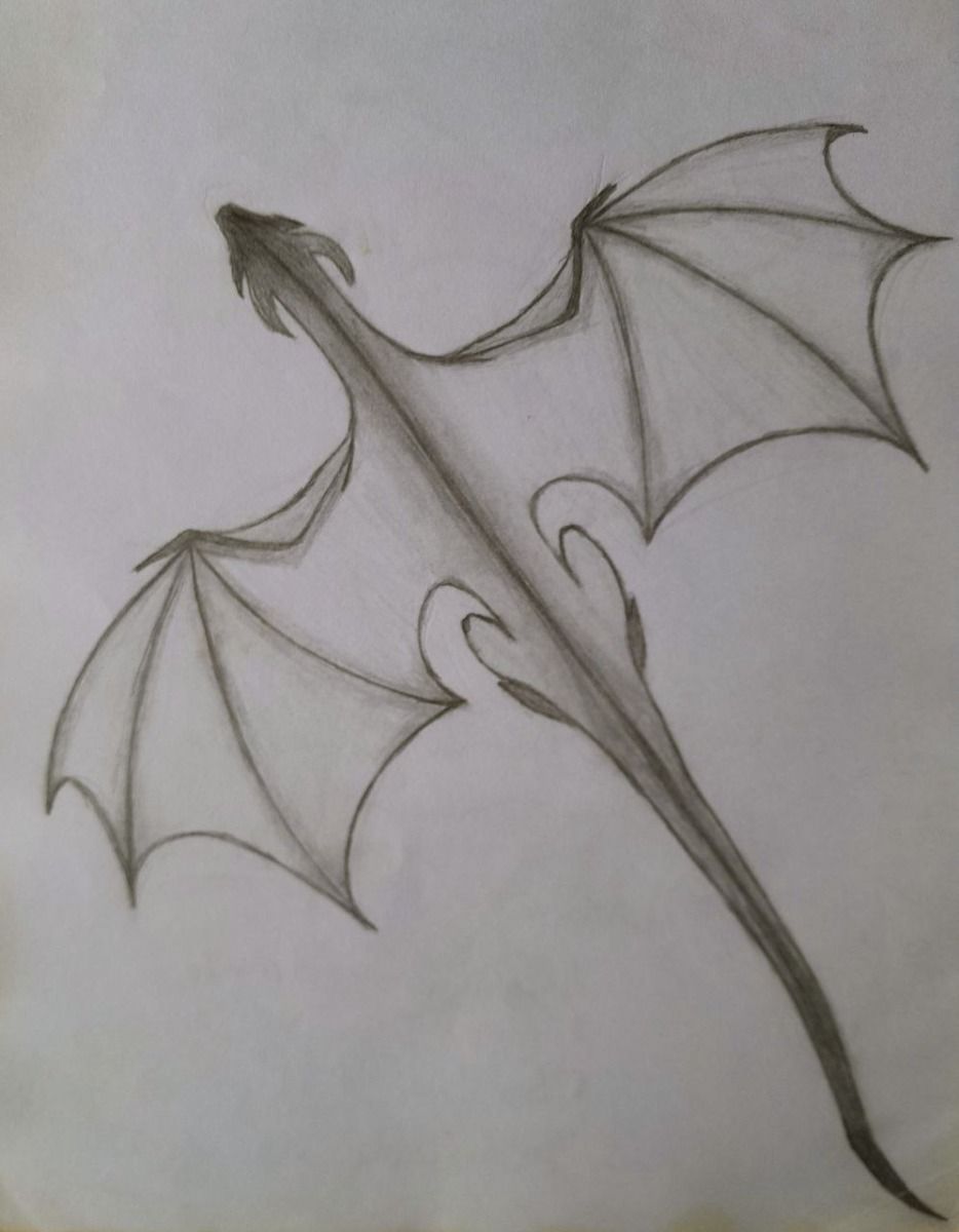 Desenho de Dragão: Dragão simples com asas abertas para desenhar