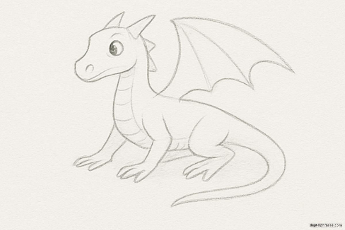 Desenho de Dragão: Dragão fofo a lápis para desenhar