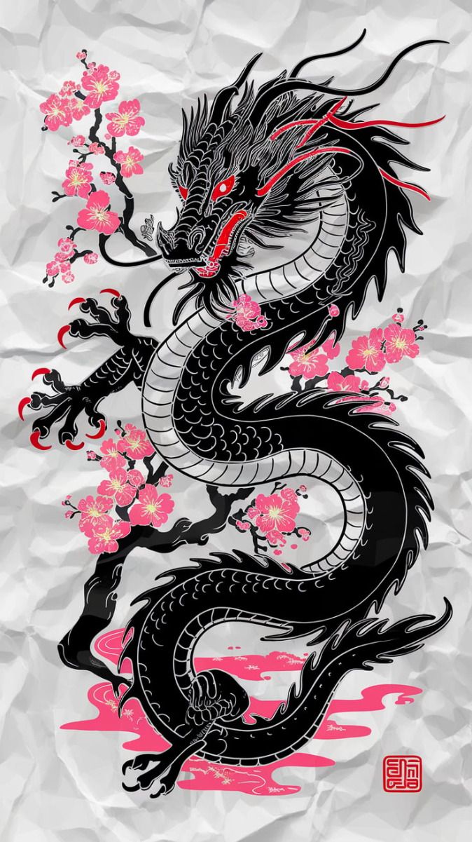 Desenho de Dragão: dragão estilizado com flores para desenhar