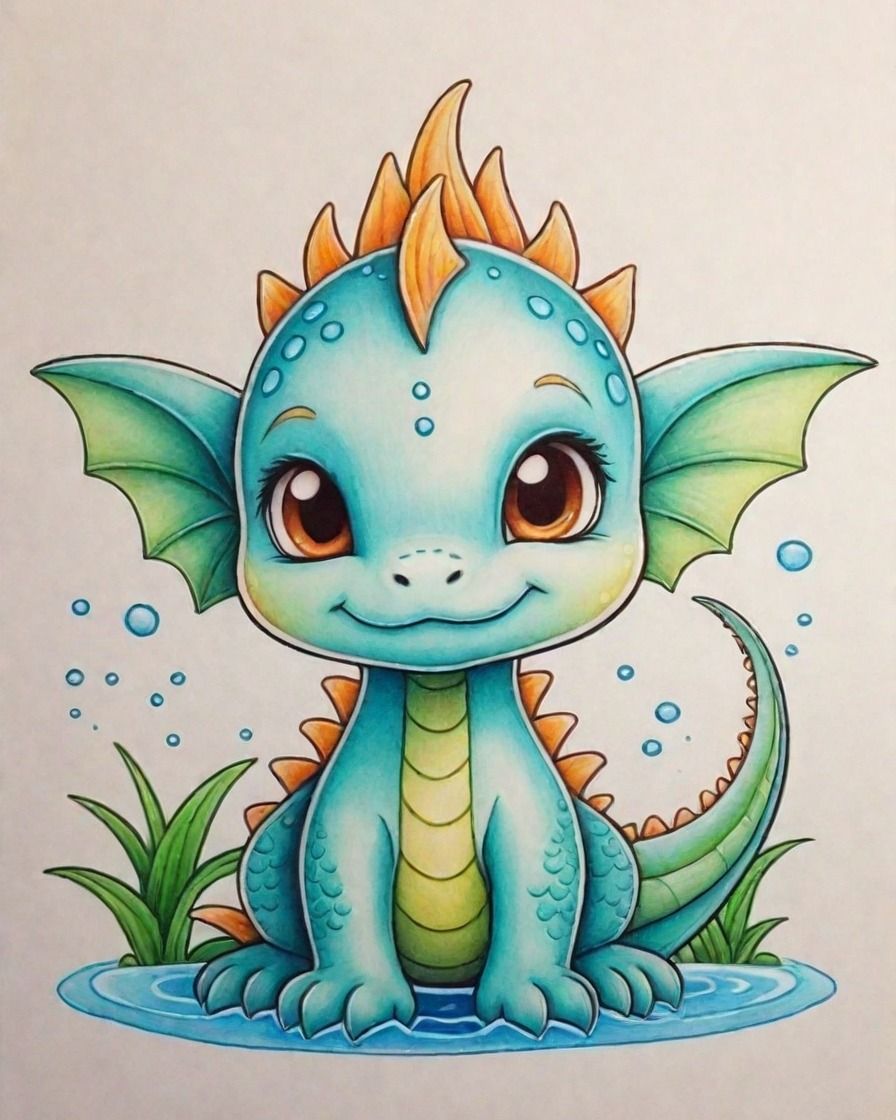 Desenho de Dragão: Dragão fofo a lápis para desenhar