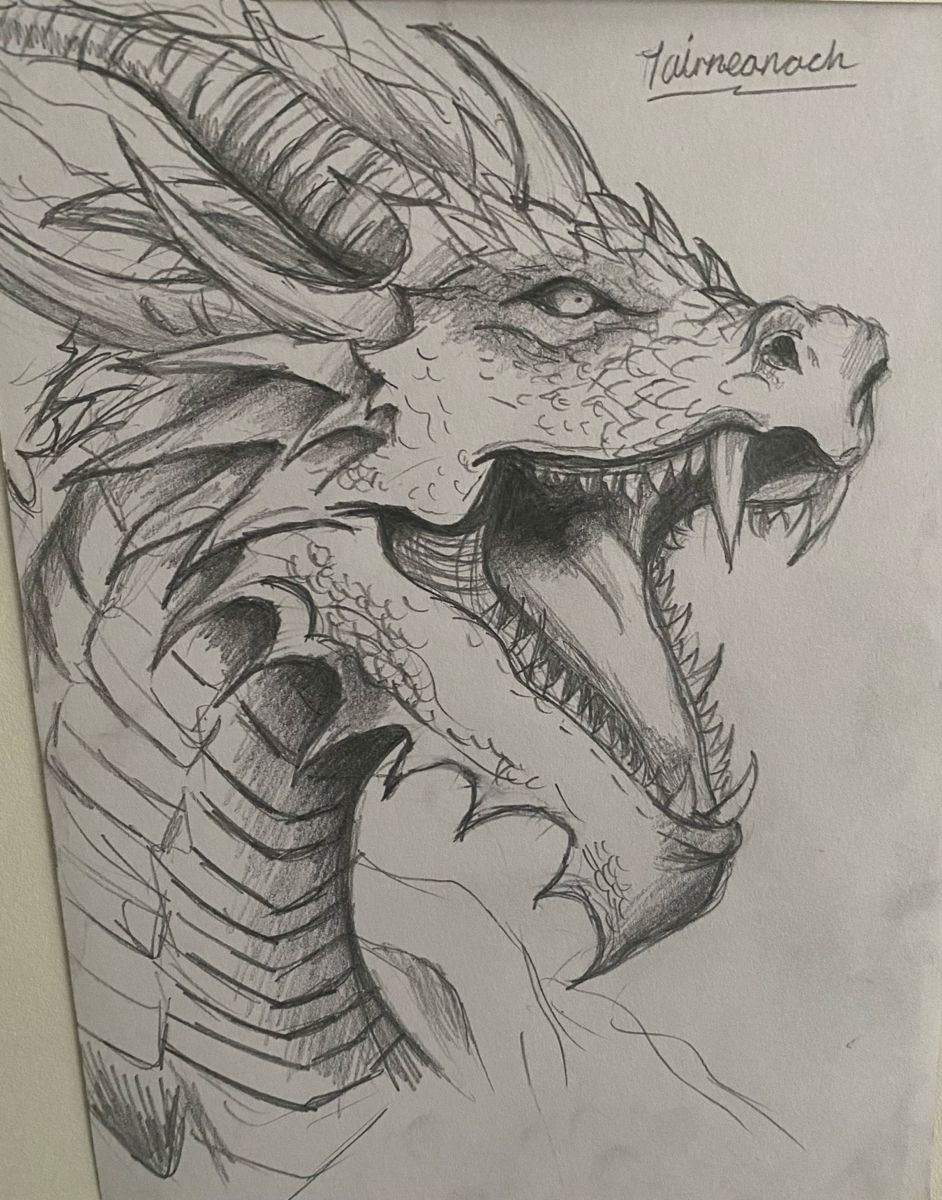 Desenho de Dragão: Dragão realista e detalhado a lápis