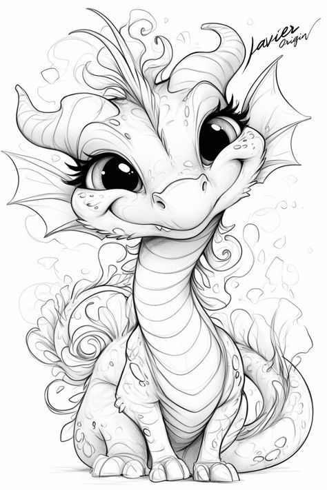 Desenho de Dragão: Dragão fofo e simples a lápis para desenhar