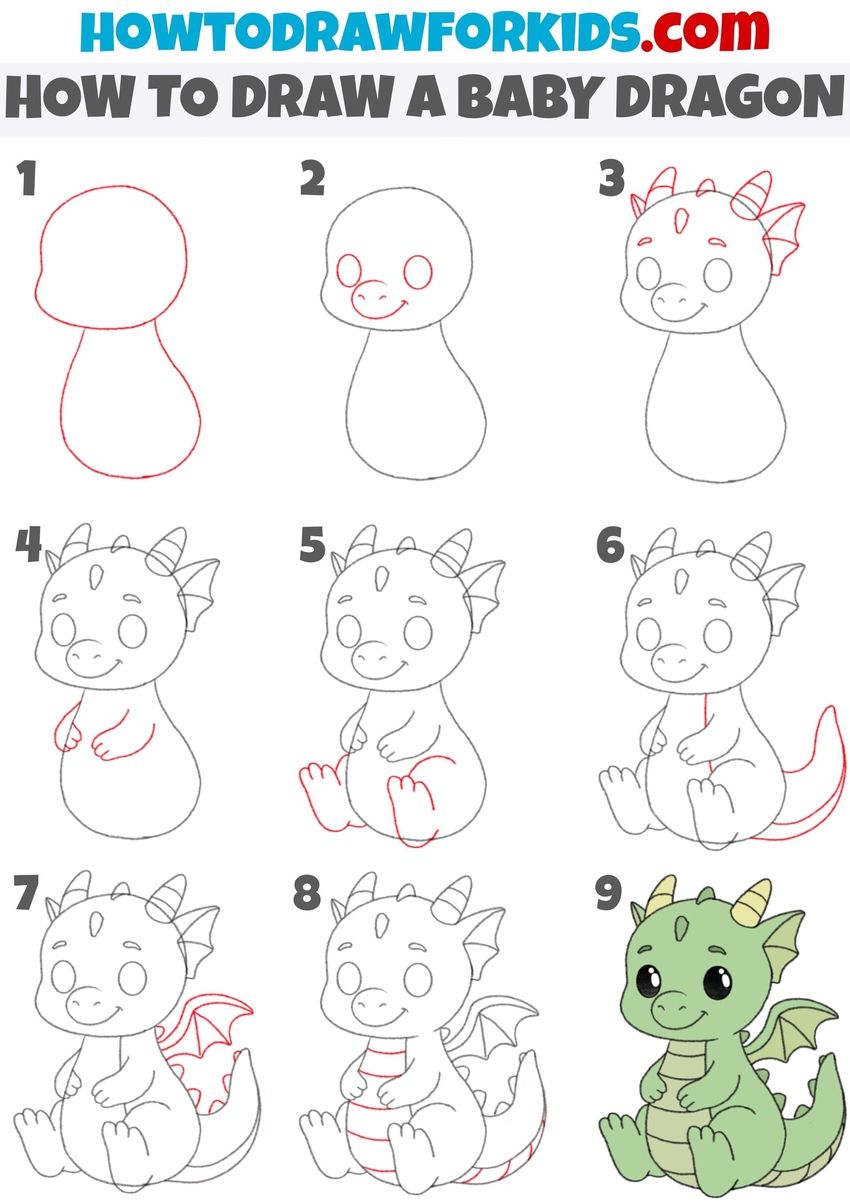 Desenho de Dragão: Bebê dragão fofo a lápis para desenhar