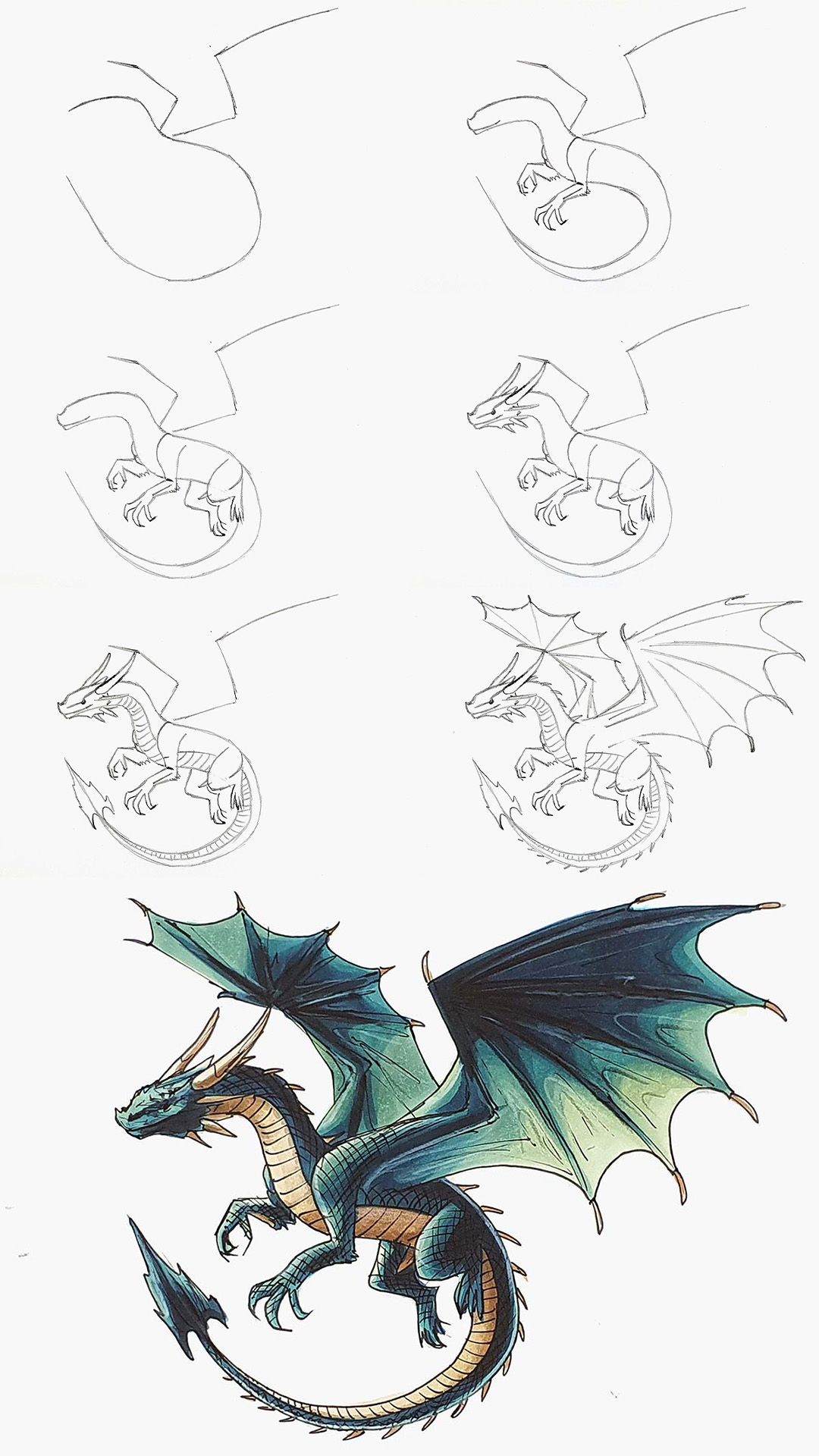 Desenho de Dragão: Dragão fofo a lápis para desenhar