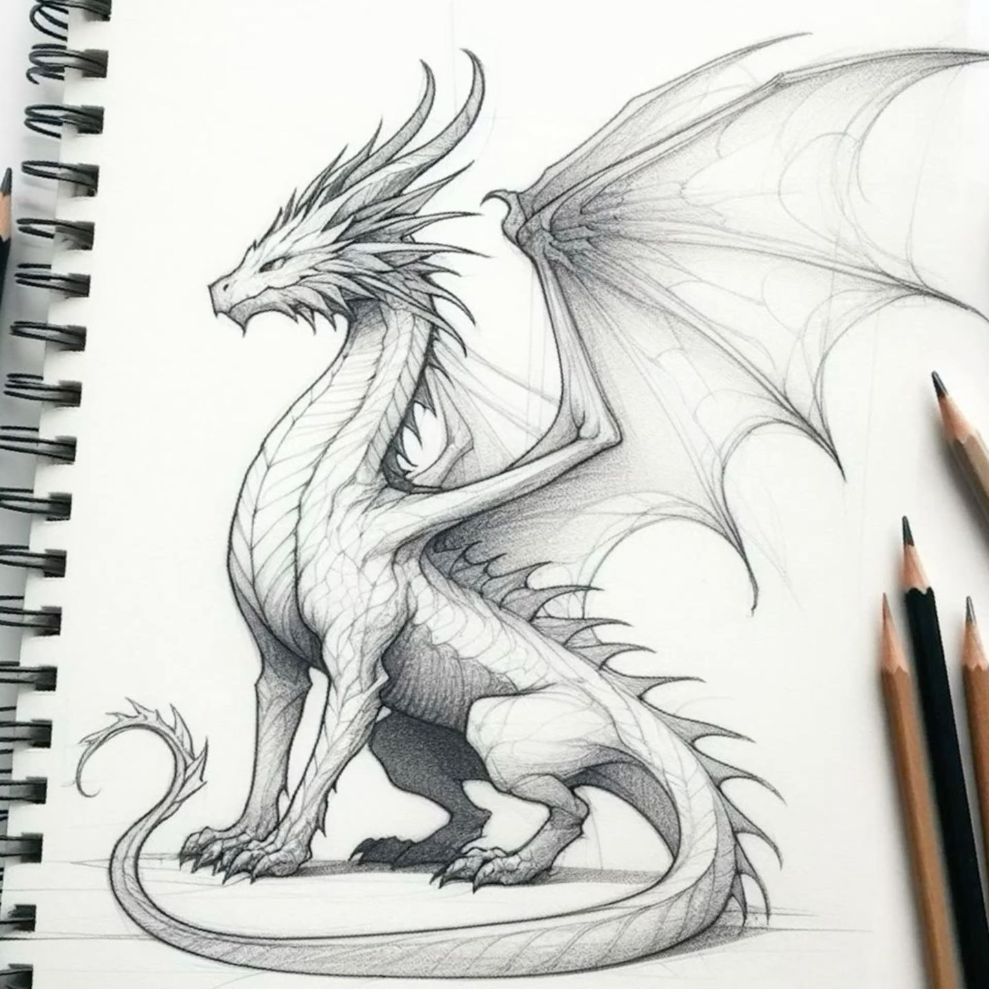 Desenho de Dragão: Dragão fofo a lápis para desenhar