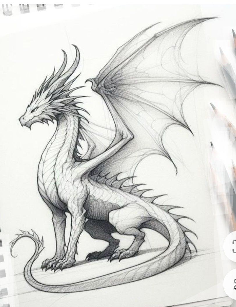 Desenho de Dragão: Dragão realista a lápis para desenhar