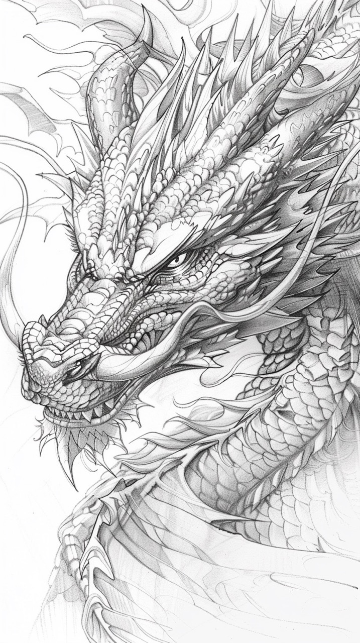 Desenho de Dragão: Dragão realista e detalhado a lápis