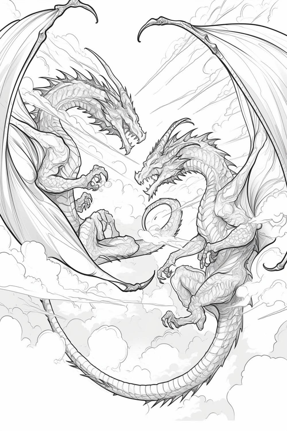 Desenho de Dragão: Dragões em luta para desenhar a lápis