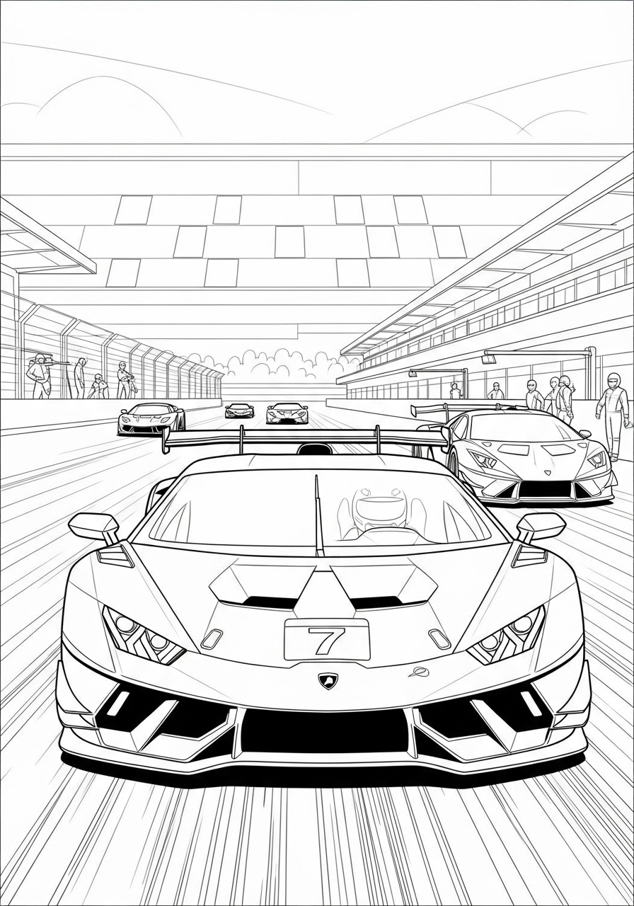 Desenho de Lamborghini Huracan em pista para imprimir e colorir