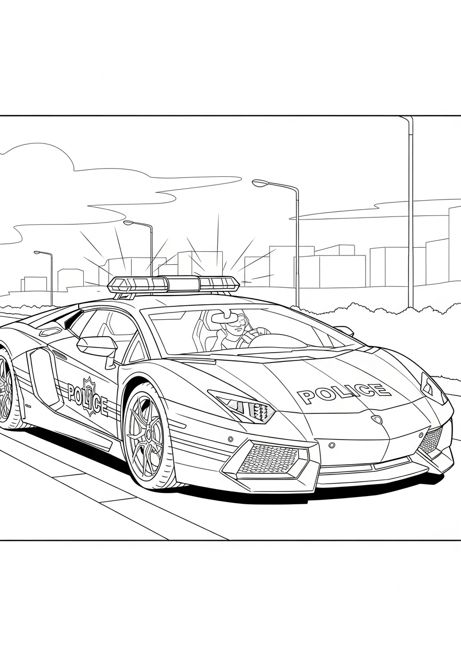 Desenho de Lamborghini policial para imprimir e colorir