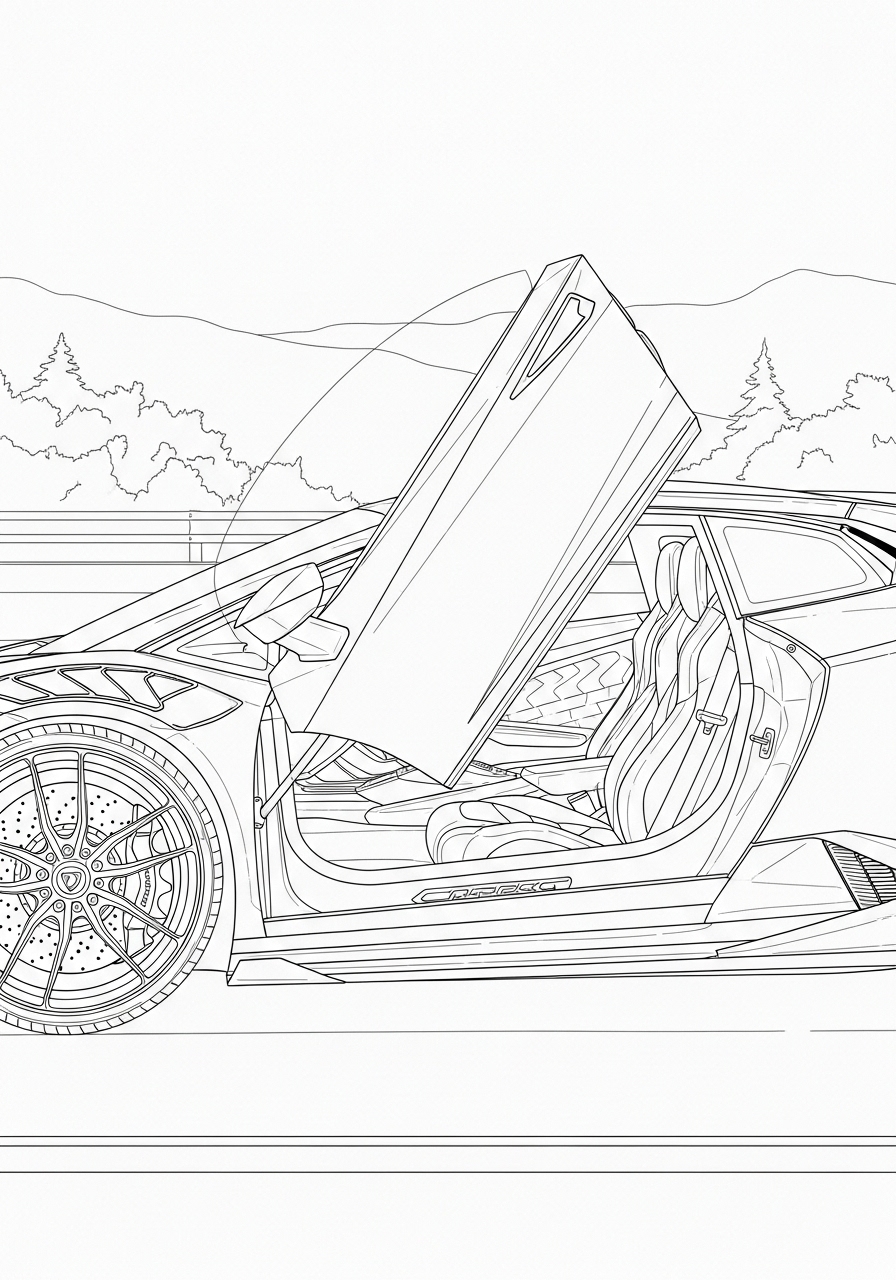 Desenho de Lamborghini com porta aberta para imprimir e colorir
