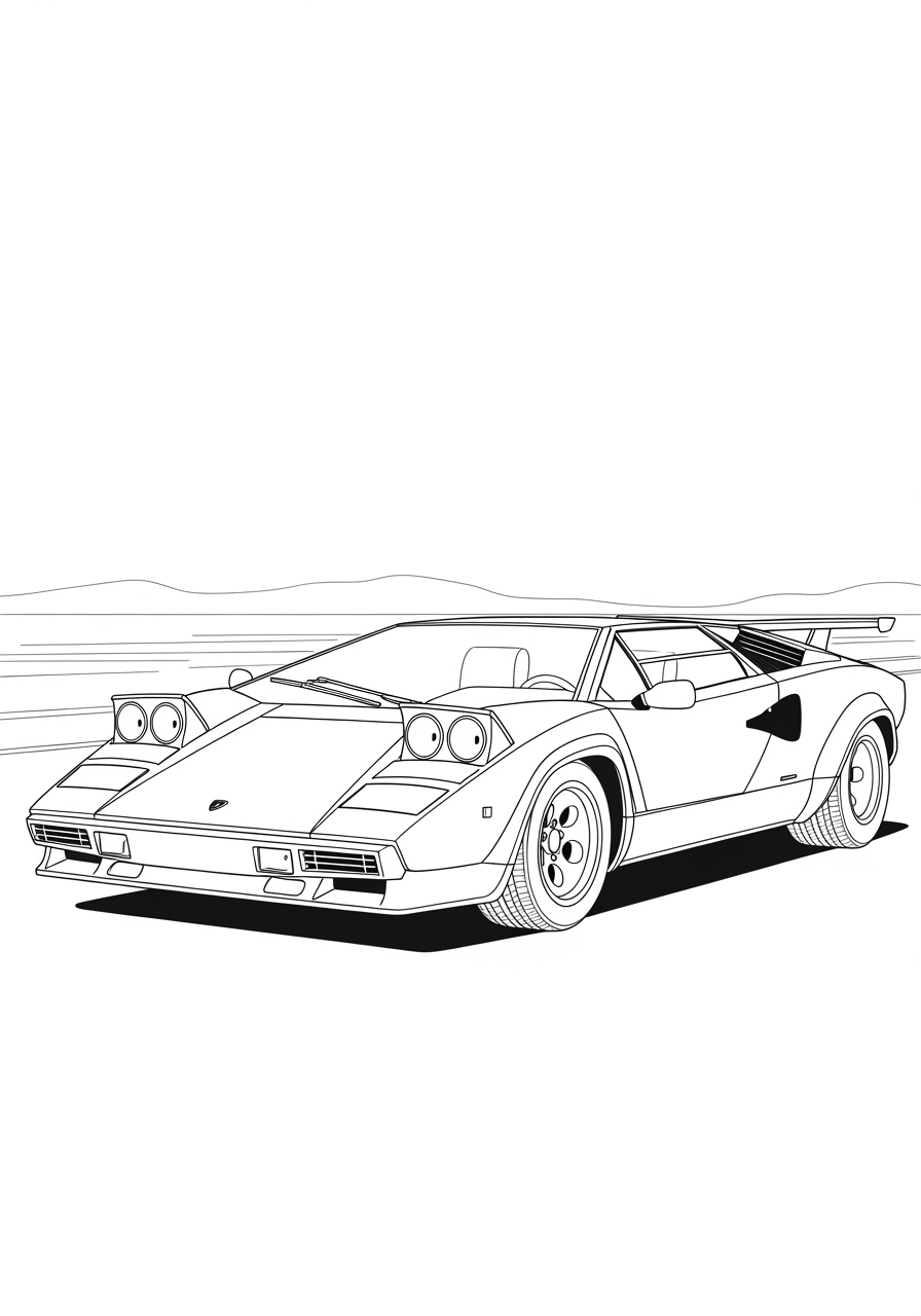 Desenho de Lamborghini Countach esportivo para imprimir e colorir