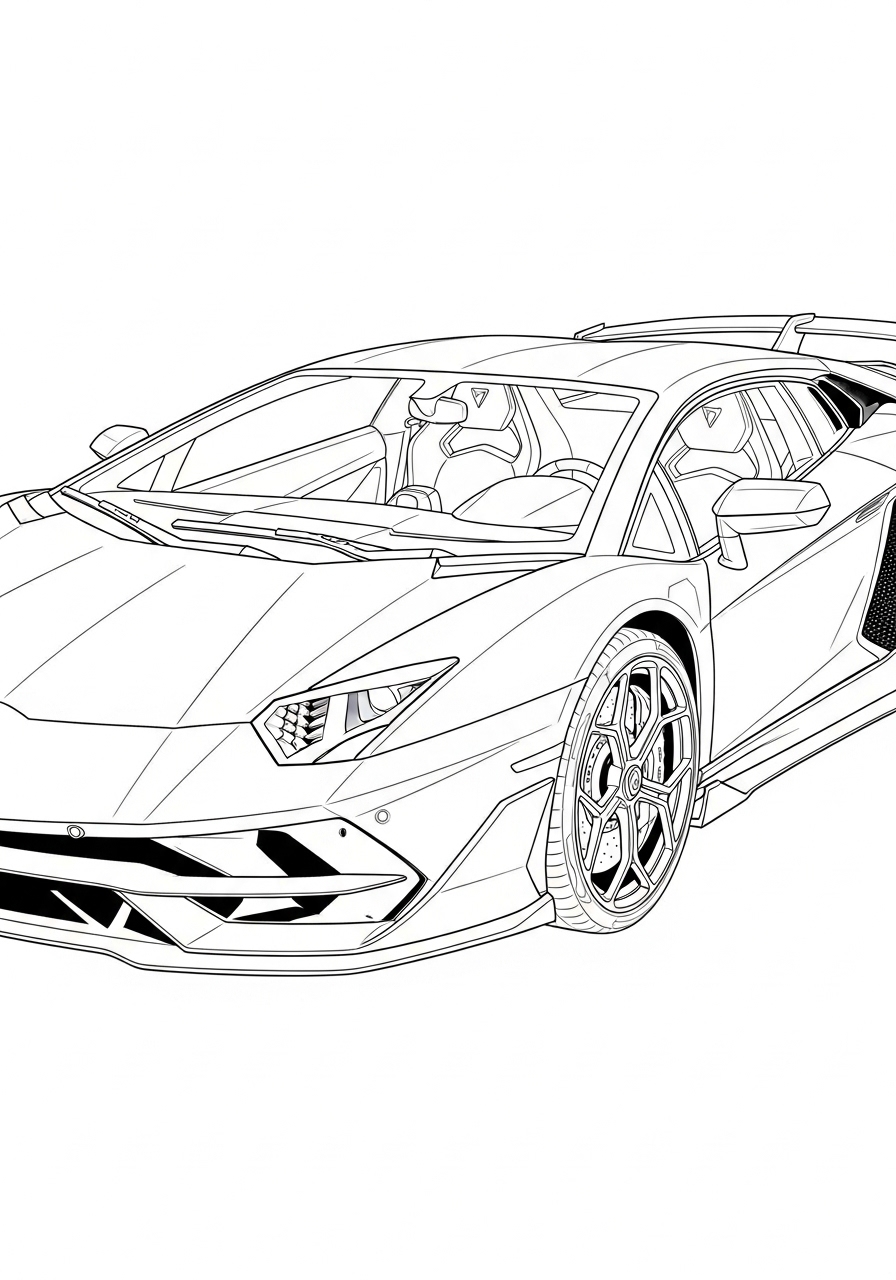 Desenho de Lamborghini Aventador esportivo para imprimir e colorir