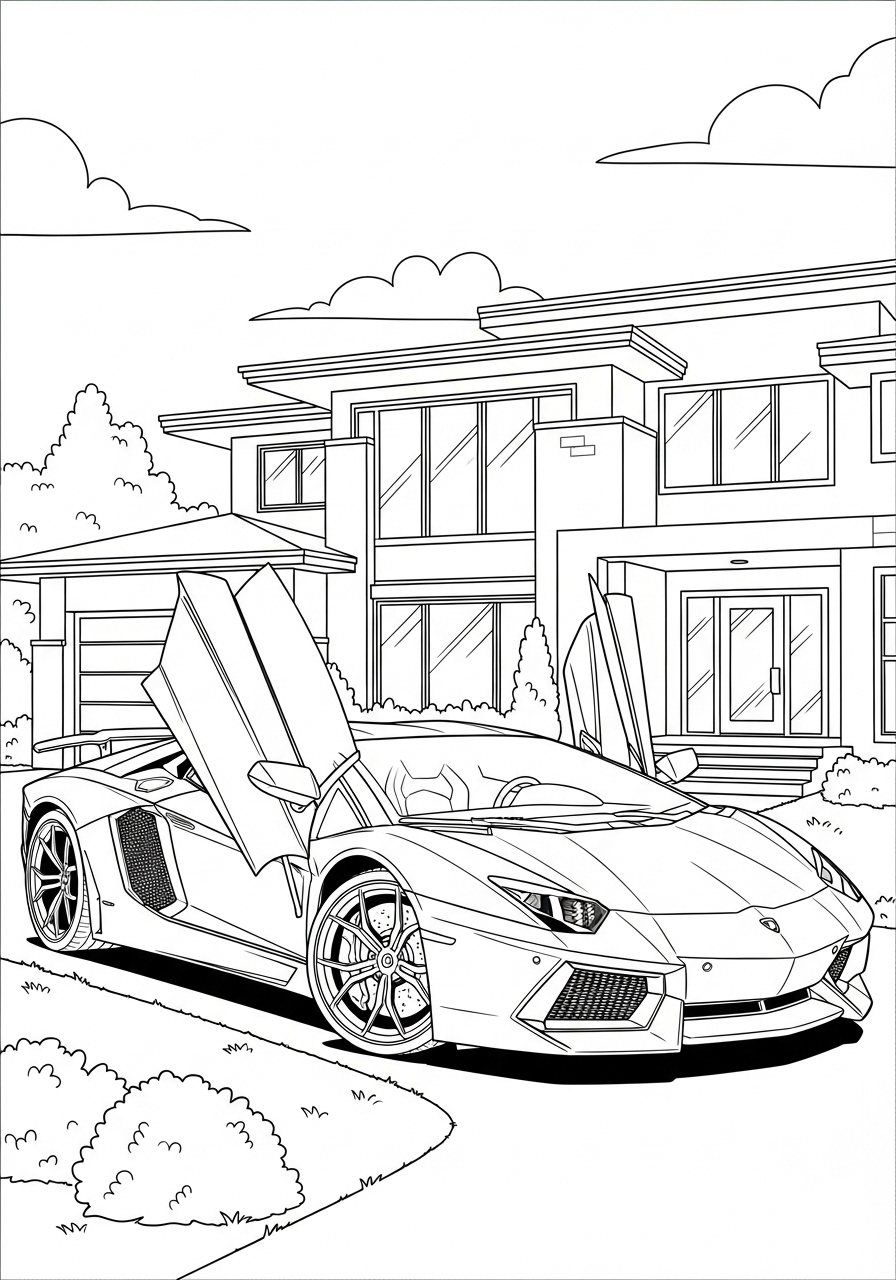 Desenho de Lamborghini Aventador esportivo para imprimir e colorir