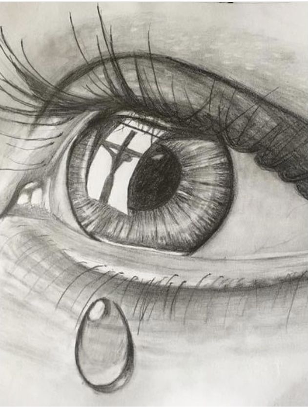 Desenho de Olho: Olho realista com lágrima a lápis