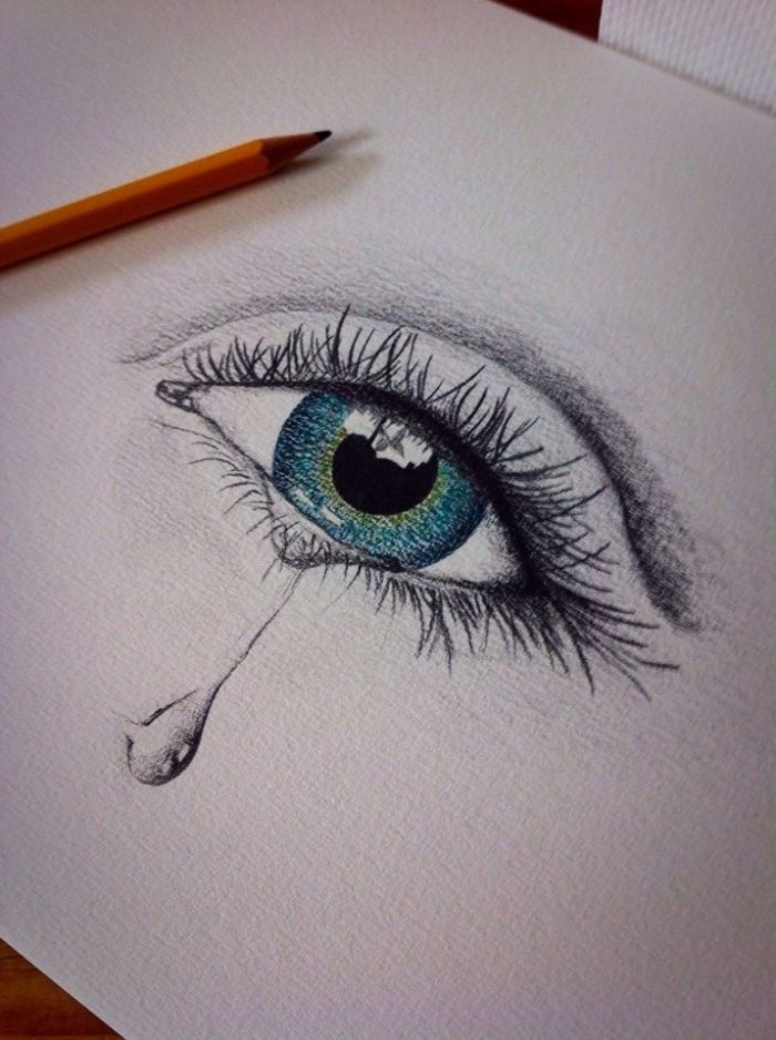 Desenho de Olho: Olho realista com lágrima para desenhar