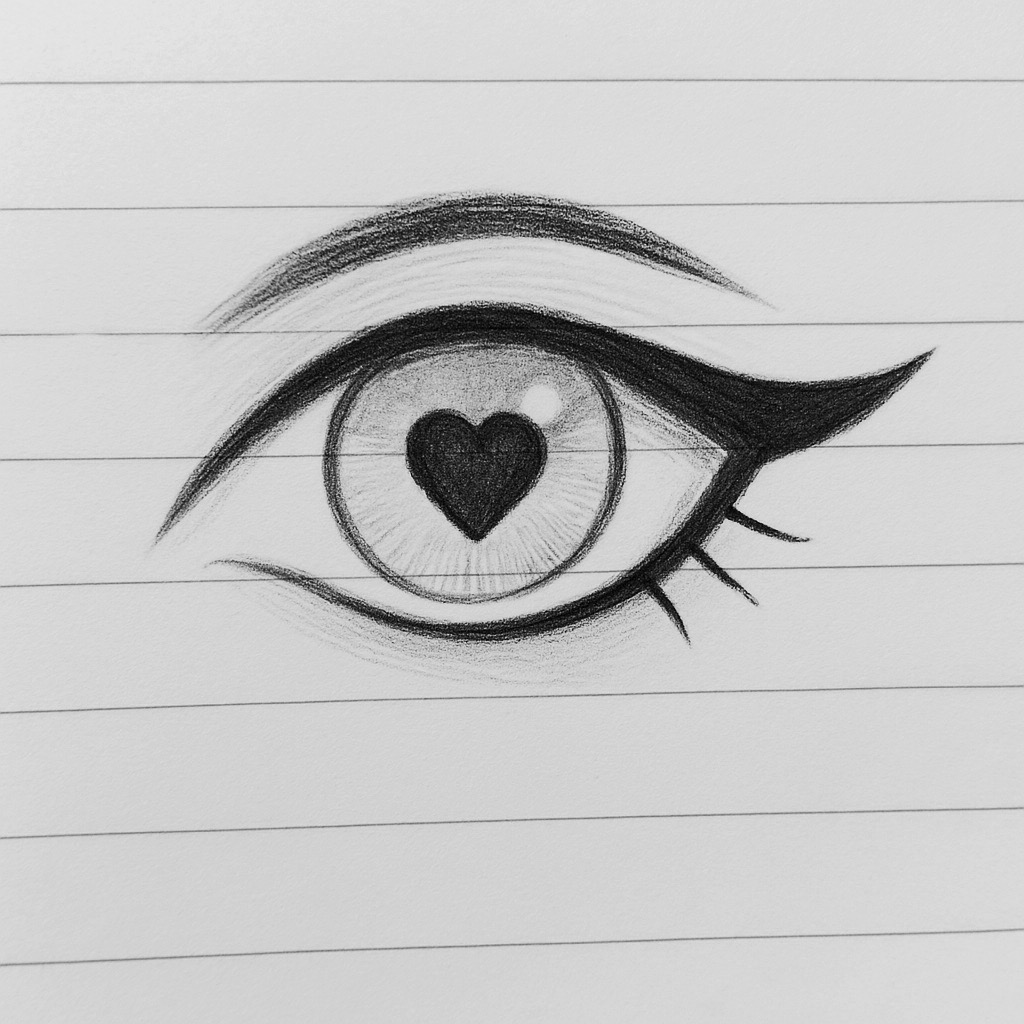 Desenho de Olho: Olho com coração para desenhar