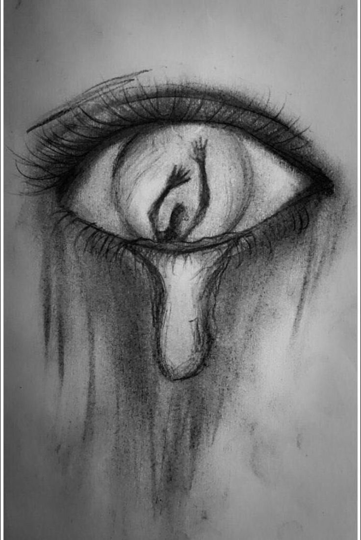 Desenho de Olho: Olho com lágrima e figura dentro para desenhar