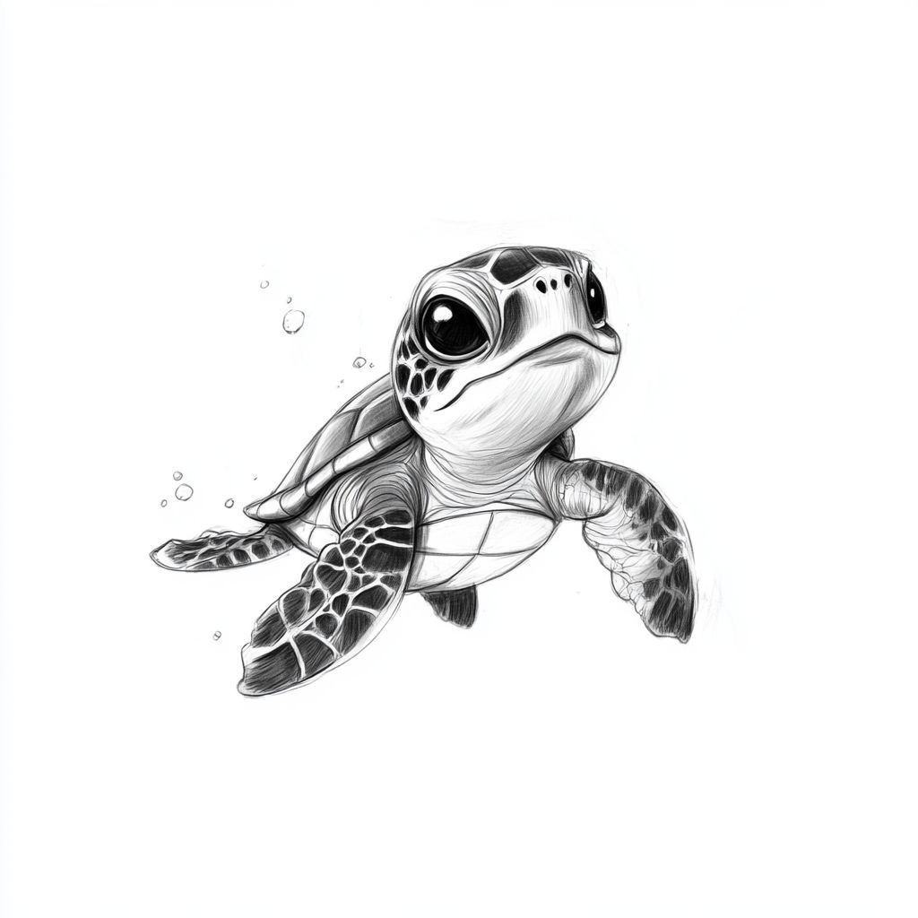 Desenho de Tartaruga: Tartaruga fofa a lápis para desenhar