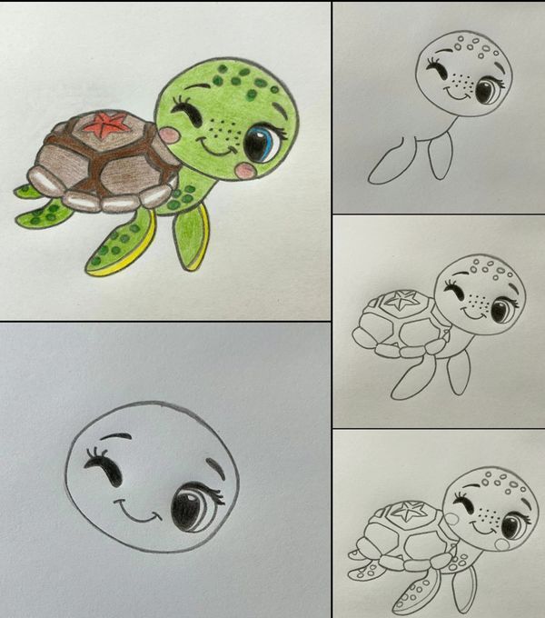 Desenho de Tartaruga: Tartaruga fofa a lápis para desenhar