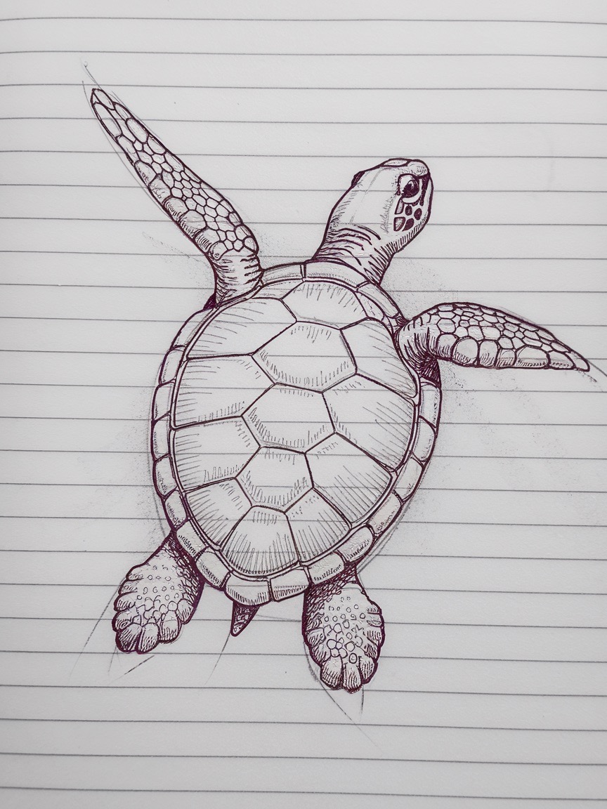 Desenho de Tartaruga: Tartuga fofa a lápis para desenhar