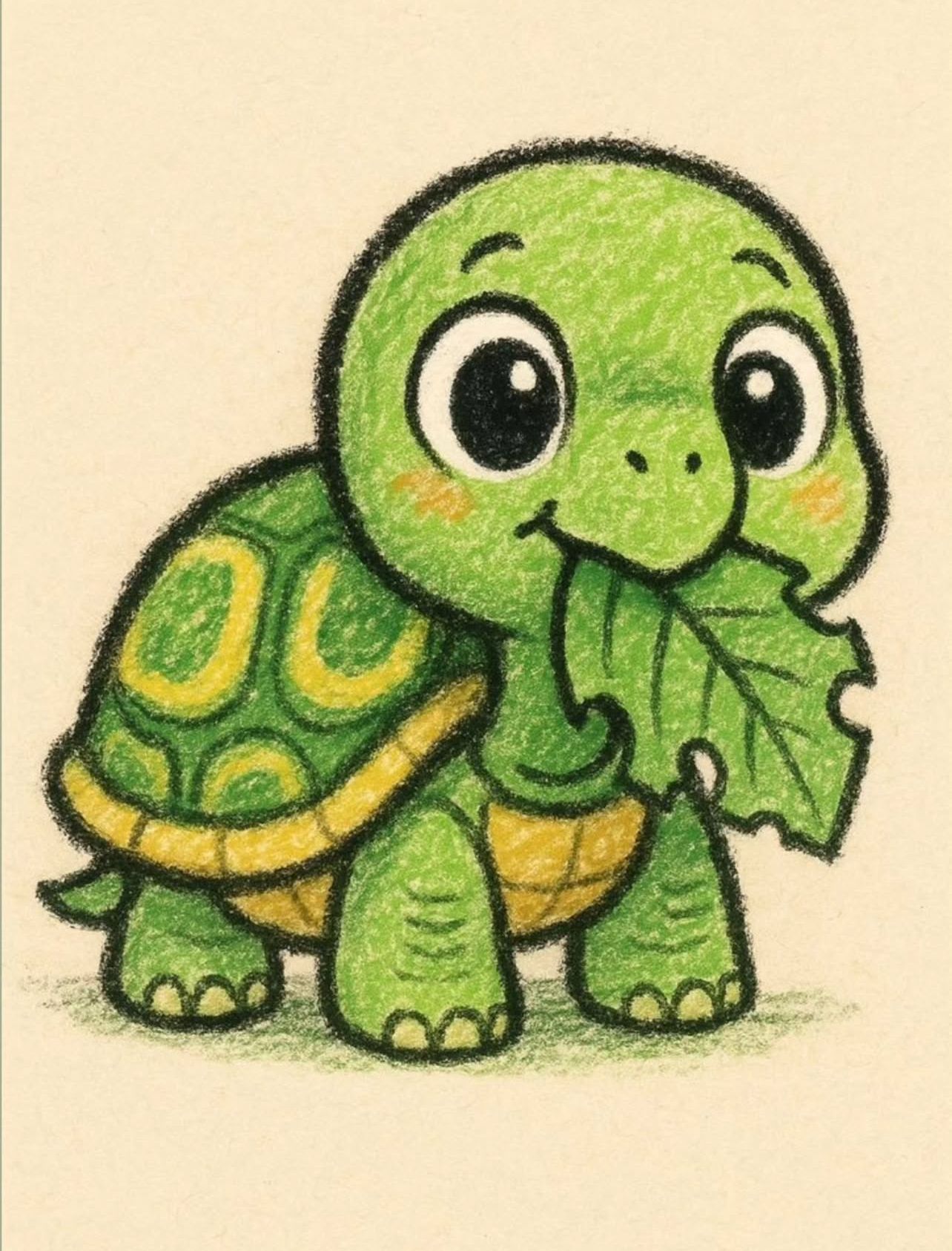 Desenho de Tartaruga: tartaruga fofa segurando folhas para desenhar
