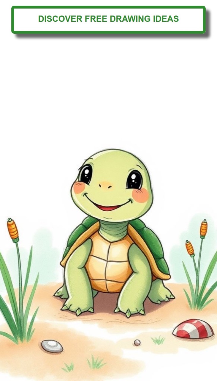Desenho de Tartaruga: Tartaruga fofa para desenhar simples