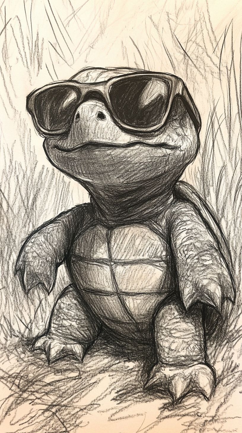 Desenho de Tartaruga: Tartaruga fofa usando óculos para desenhar